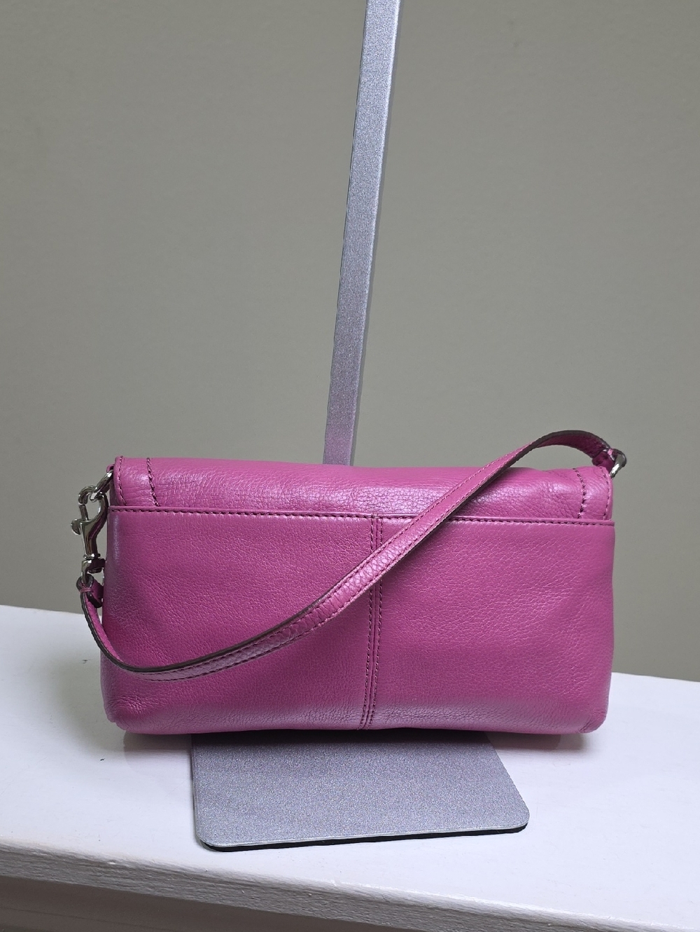 COACH F49177 PARK LEATHER LARGE FLAP WRISTLET/MINIBAG Rose Pink VGUC - Picture 13 of 17